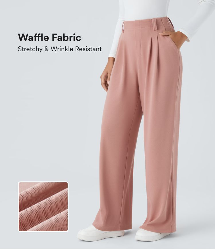 pantalon de travail halara flex à taille haute poches et jambes larges en tissu gaufré