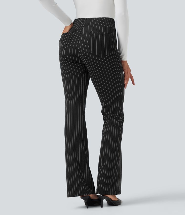 pantalon de travail évasé à rayures taille haute halara flex avec poches