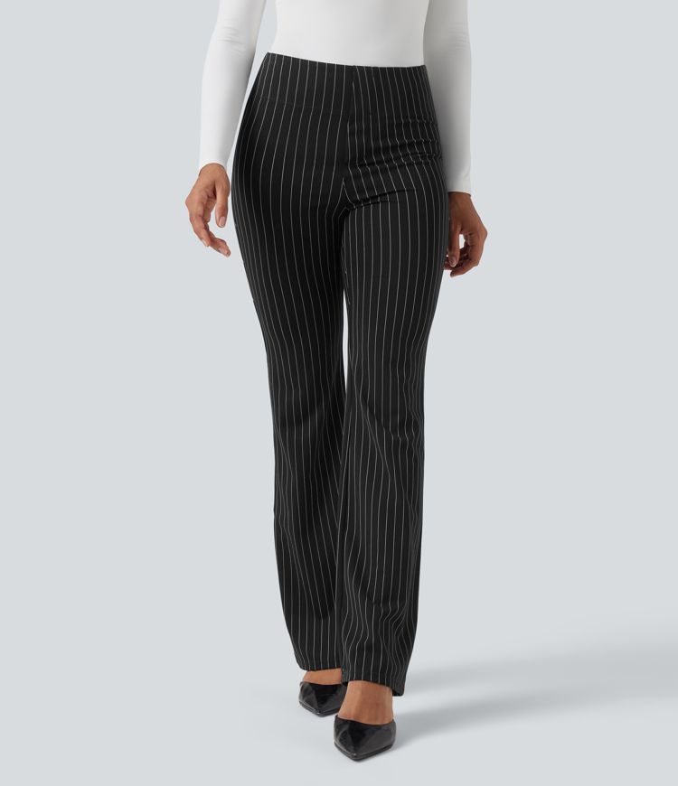 pantalon de travail évasé à rayures taille haute halara flex avec poches