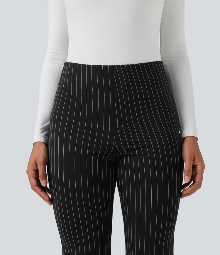 pantalon de travail évasé à rayures taille haute halara flex avec poches