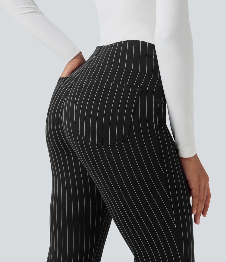 pantalon de travail évasé à rayures taille haute halara flex avec poches