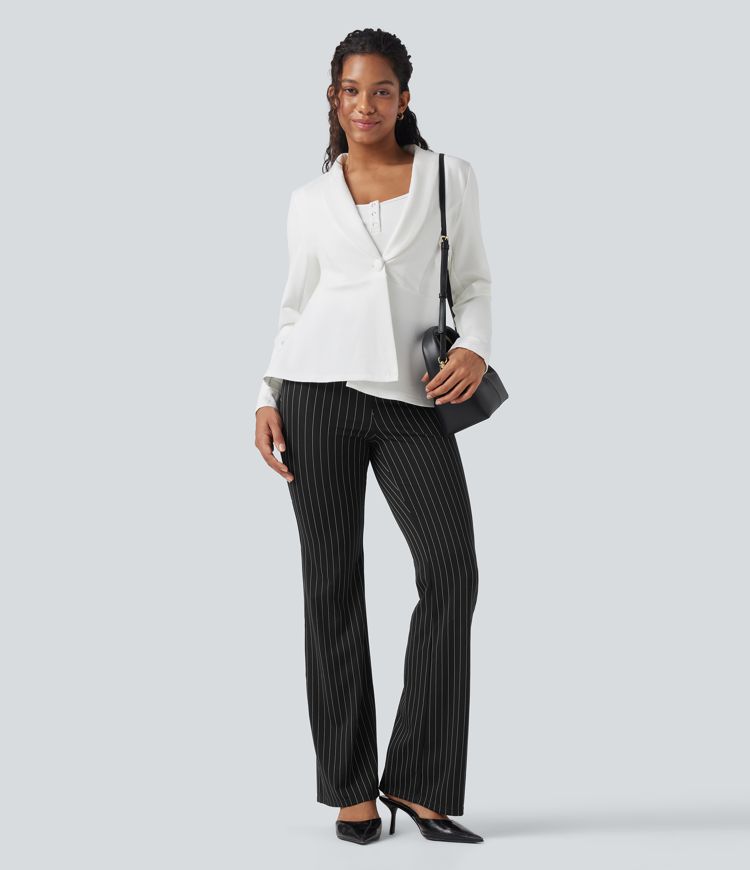pantalon de travail évasé à rayures taille haute halara flex avec poches