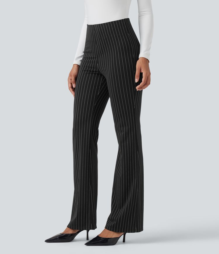 pantalon de travail évasé à rayures taille haute halara flex avec poches