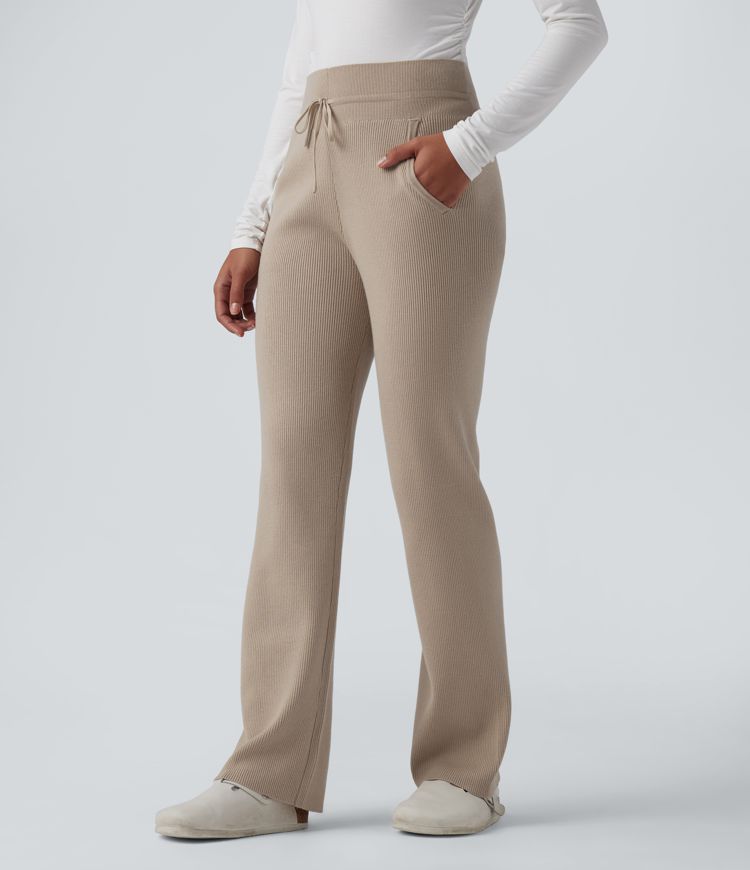 pantalon pull de détente taille mi-haute à cordon de serrage et poches