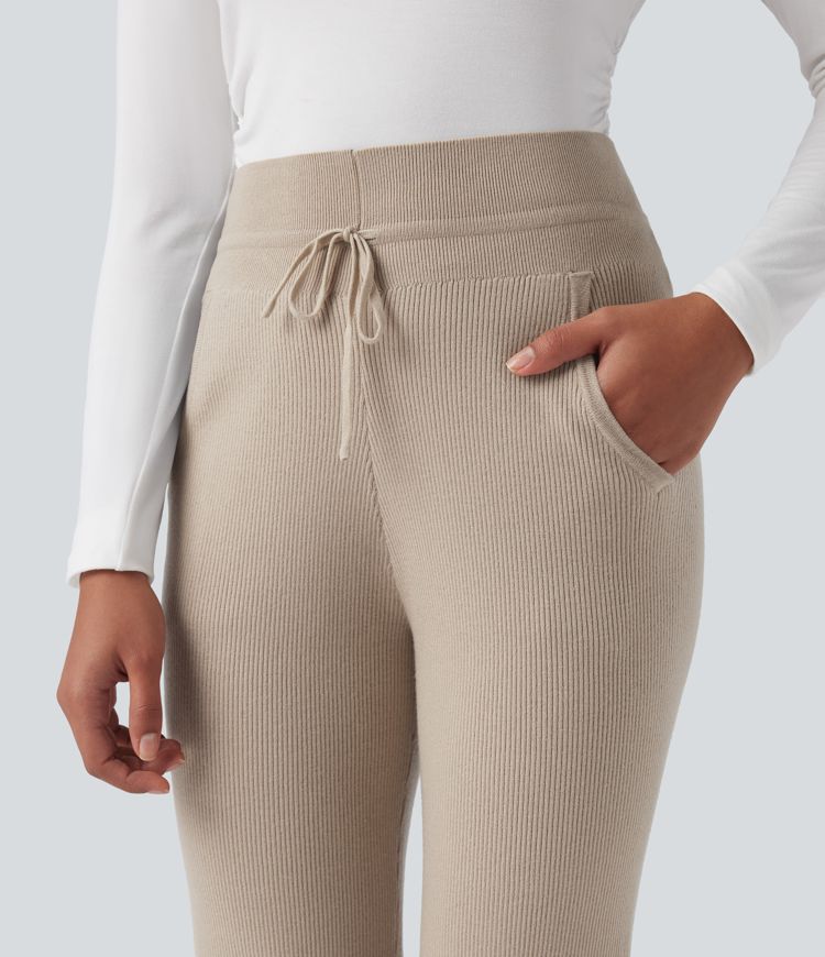 pantalon pull de détente taille mi-haute à cordon de serrage et poches