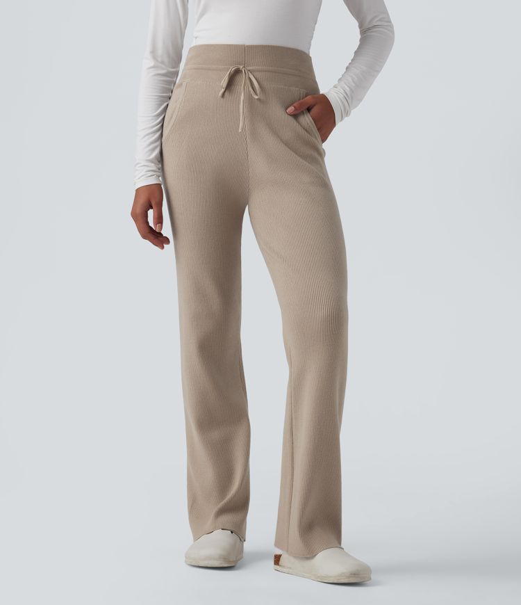 pantalon pull de détente taille mi-haute à cordon de serrage et poches