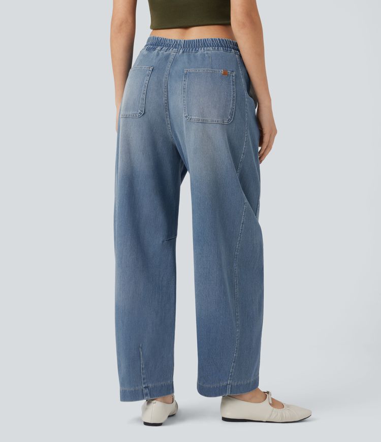 pantalon de survêtement ample et décontracté à taille mi-haute avec cordon de serrage et poches style baril délavé