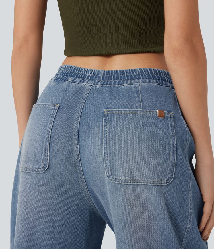 pantalon de survêtement ample et décontracté à taille mi-haute avec cordon de serrage et poches style baril délavé
