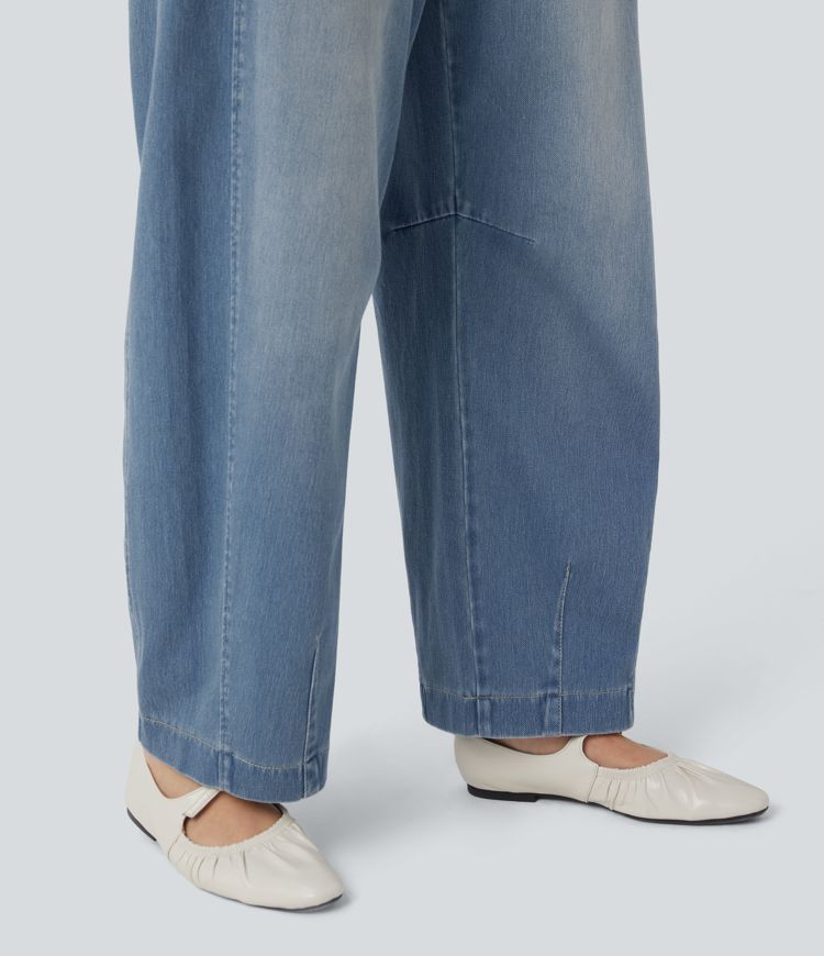 pantalon de survêtement ample et décontracté à taille mi-haute avec cordon de serrage et poches style baril délavé