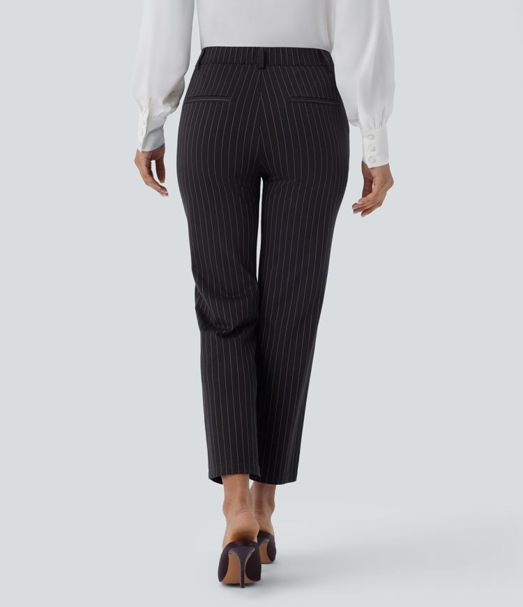 pantalon de travail halara flex à taille mi-haute poches longueur cheville coupe droite rayures cool touch