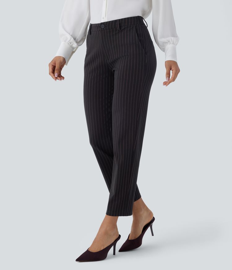 pantalon de travail halara flex à taille mi-haute poches longueur cheville coupe droite rayures cool touch