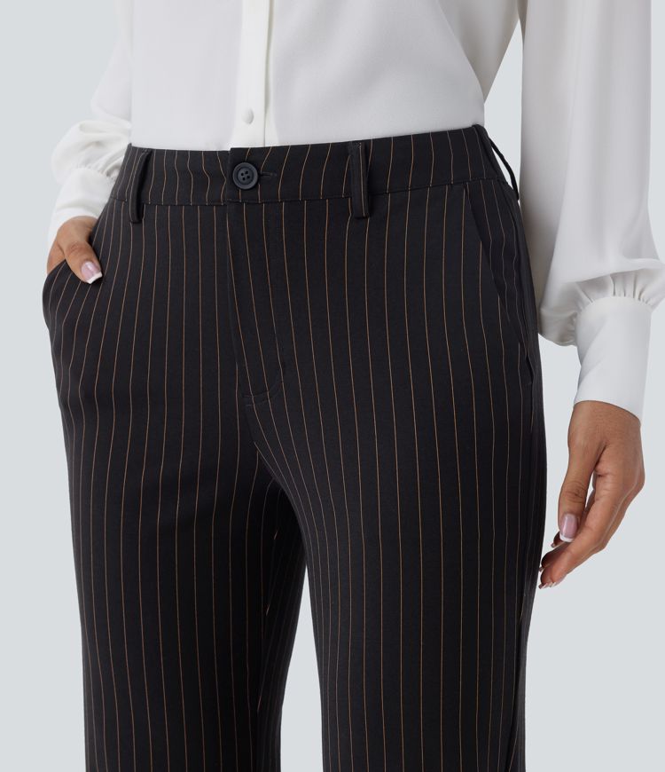 pantalon de travail halara flex à taille mi-haute poches longueur cheville coupe droite rayures cool touch