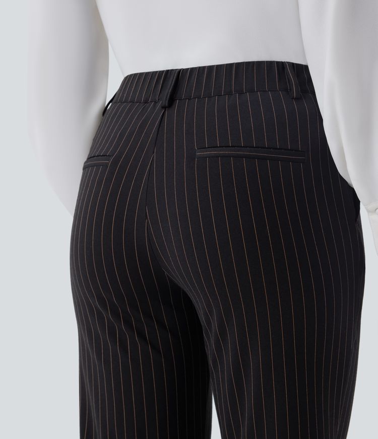 pantalon de travail halara flex à taille mi-haute poches longueur cheville coupe droite rayures cool touch