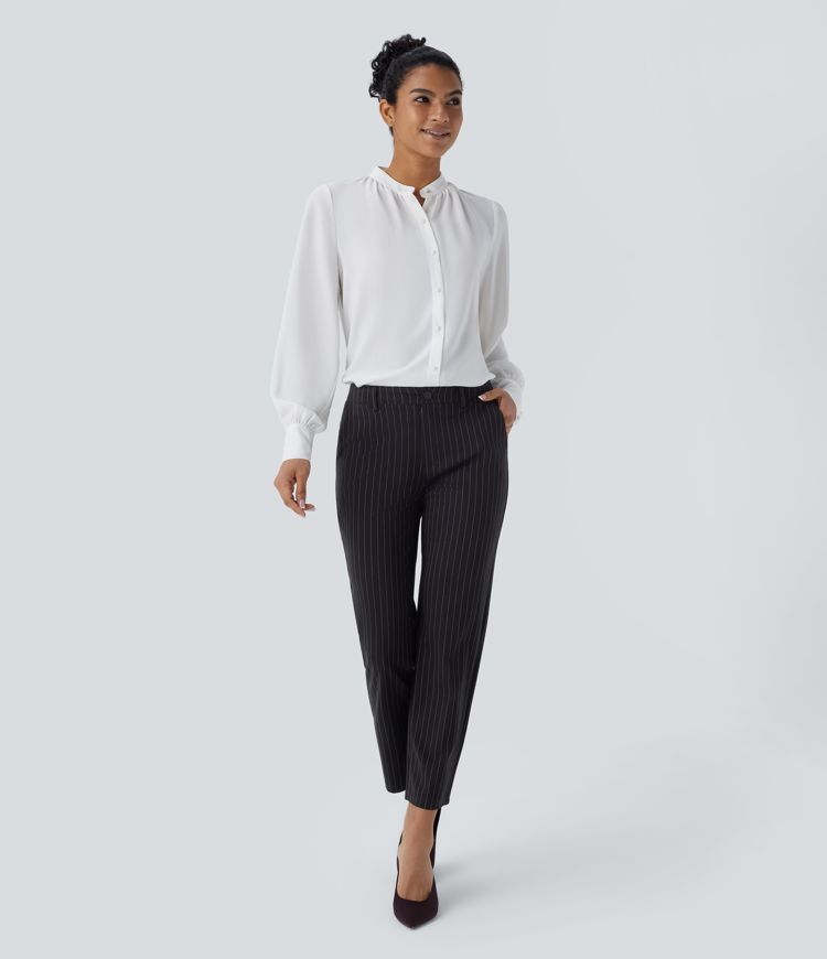 pantalon de travail halara flex à taille mi-haute poches longueur cheville coupe droite rayures cool touch