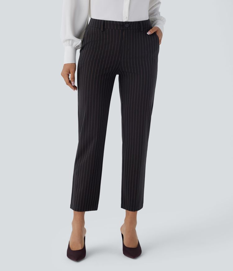 pantalon de travail halara flex à taille mi-haute poches longueur cheville coupe droite rayures cool touch