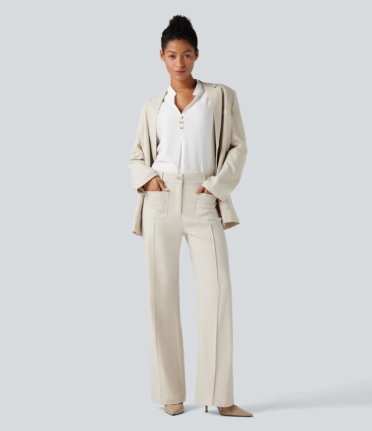 pantalon de travail évasé taille haute avec poches