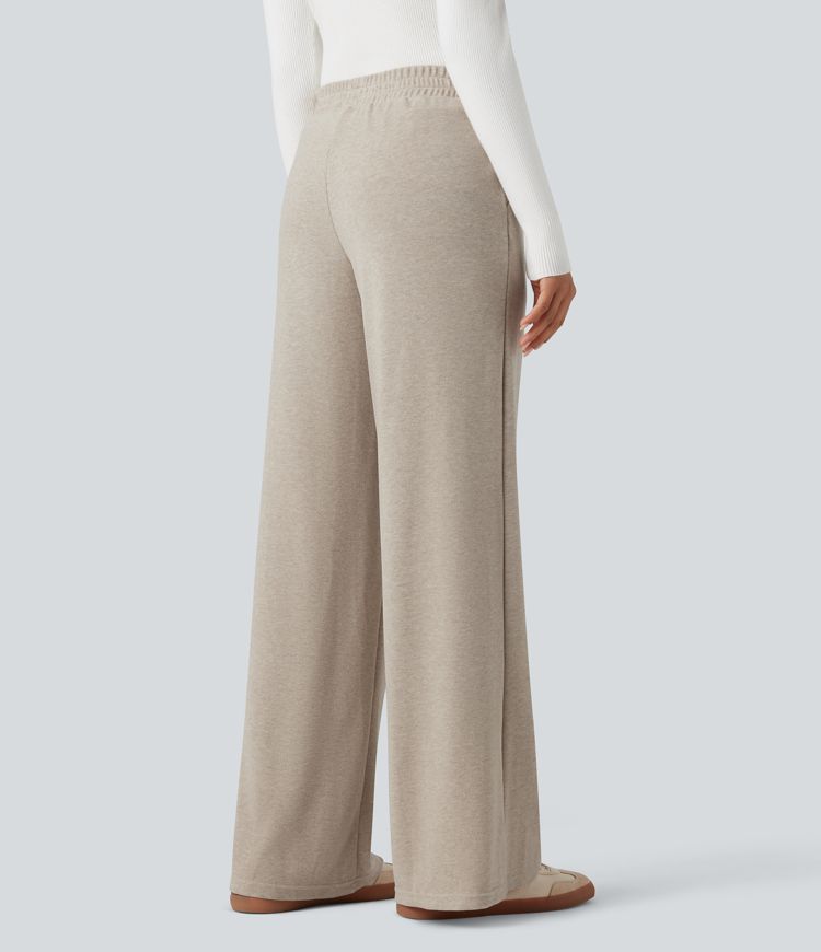 pantalon thermique décontracté taille haute à jambes droites avec poches