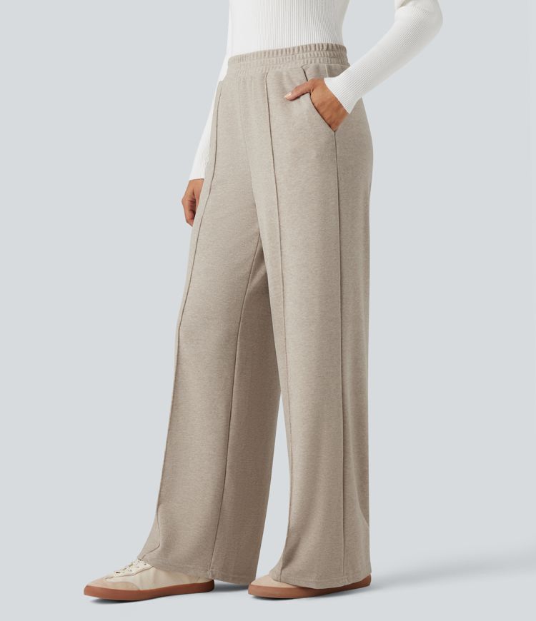 pantalon thermique décontracté taille haute à jambes droites avec poches