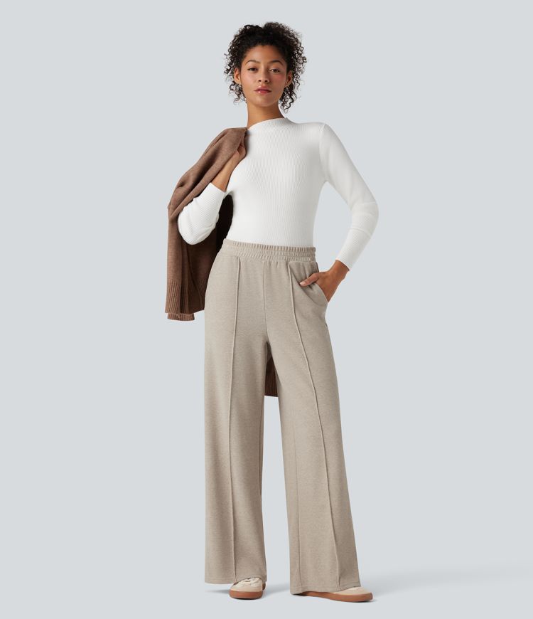 pantalon thermique décontracté taille haute à jambes droites avec poches