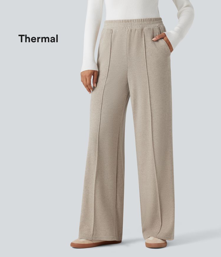pantalon thermique décontracté taille haute à jambes droites avec poches