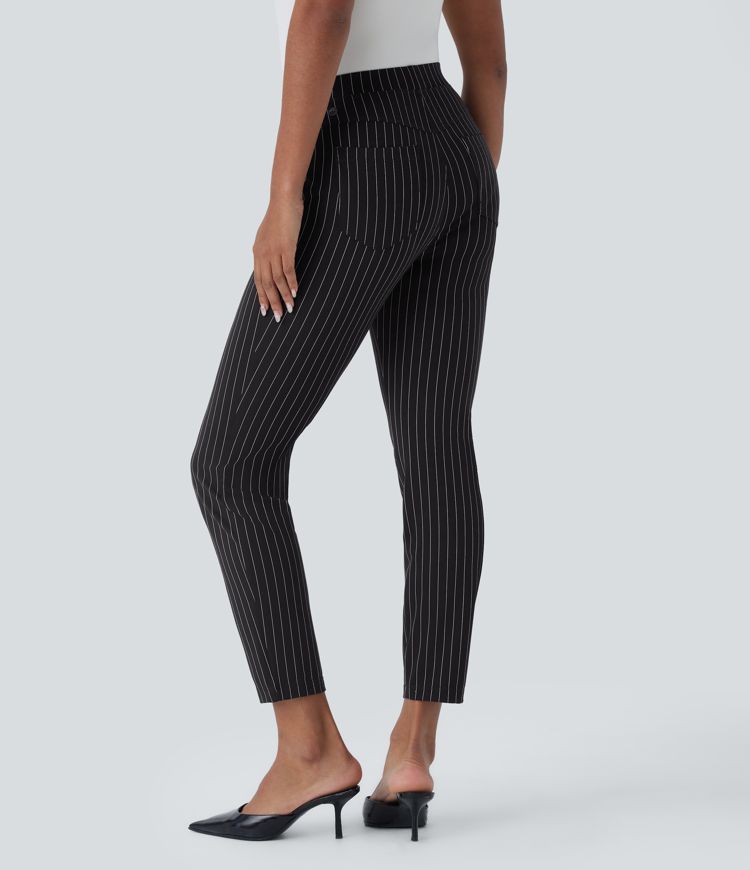 pantalon de travail slim à rayures et poches halara flex taille haute respirant et confortable