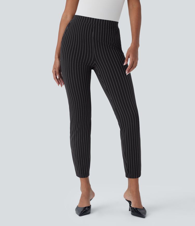 pantalon de travail slim à rayures et poches halara flex taille haute respirant et confortable