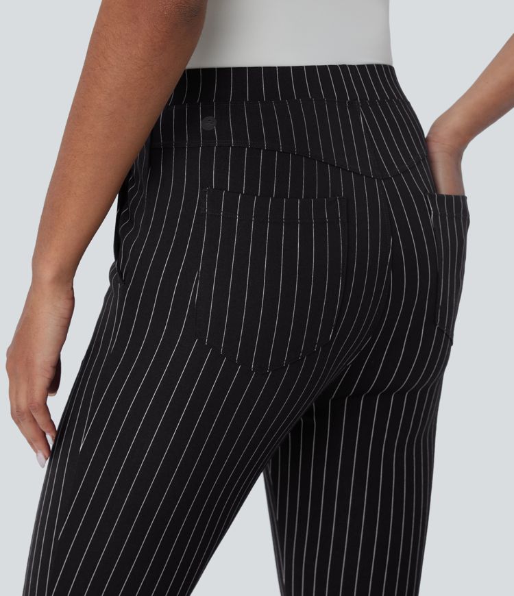 pantalon de travail slim à rayures et poches halara flex taille haute respirant et confortable