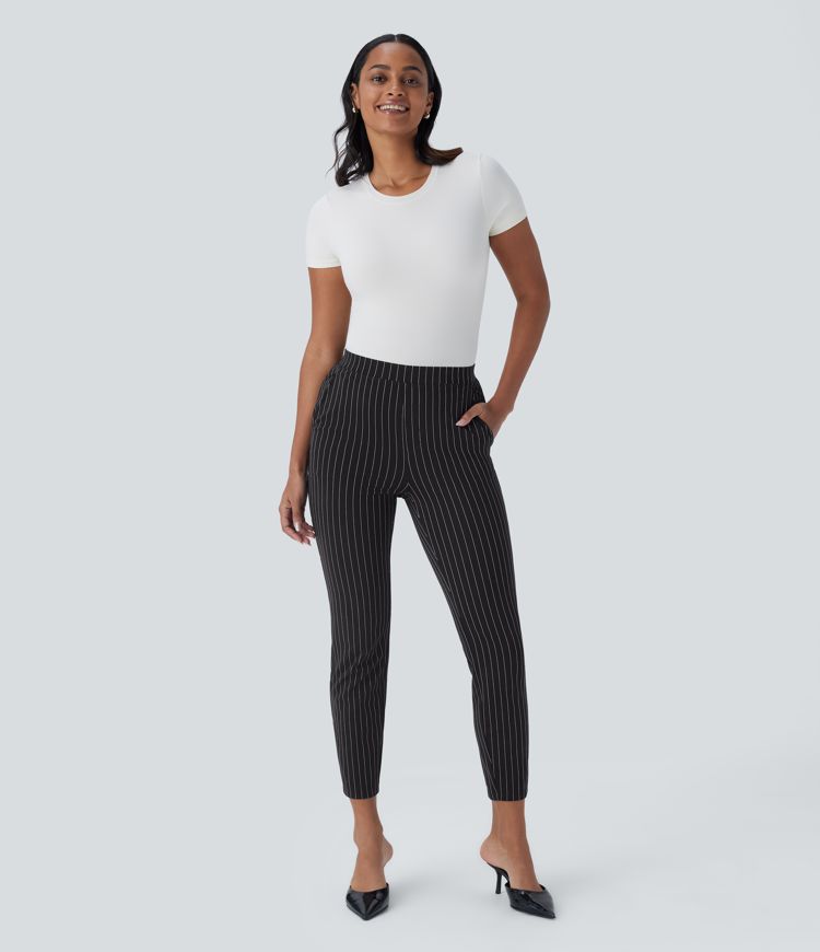 pantalon de travail slim à rayures et poches halara flex taille haute respirant et confortable