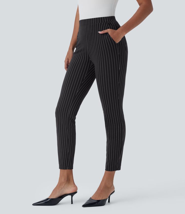 pantalon de travail slim à rayures et poches halara flex taille haute respirant et confortable