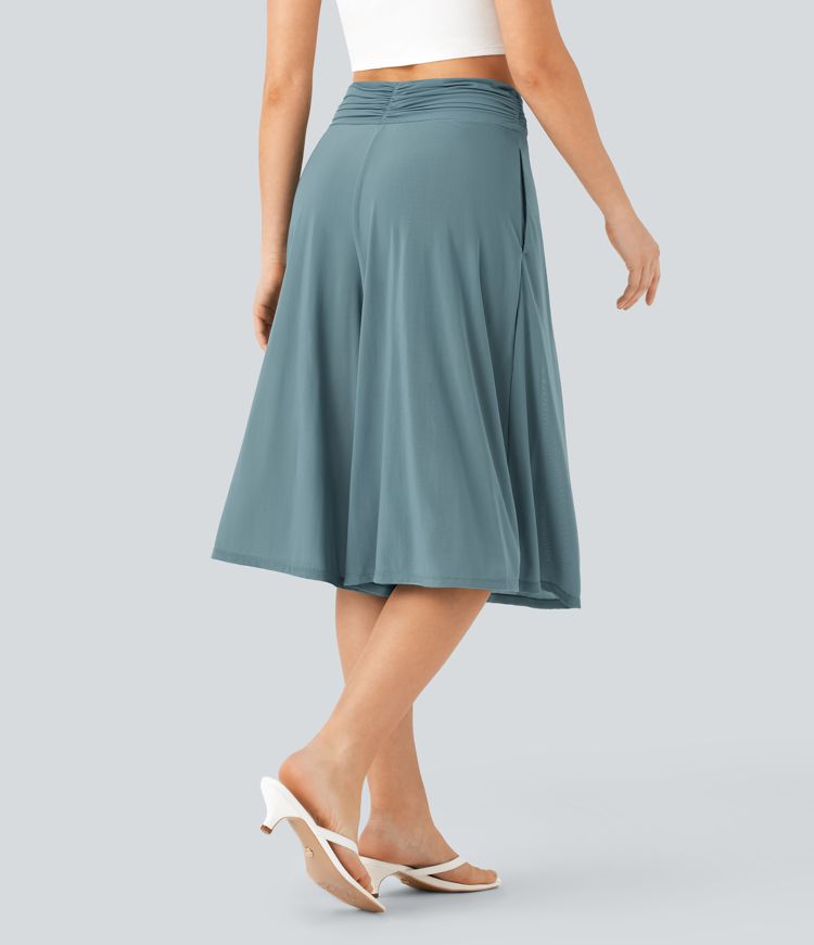 pantalon corsaire fluide 2 en 1 à taille haute en maille transparente et jambes larges avec poches