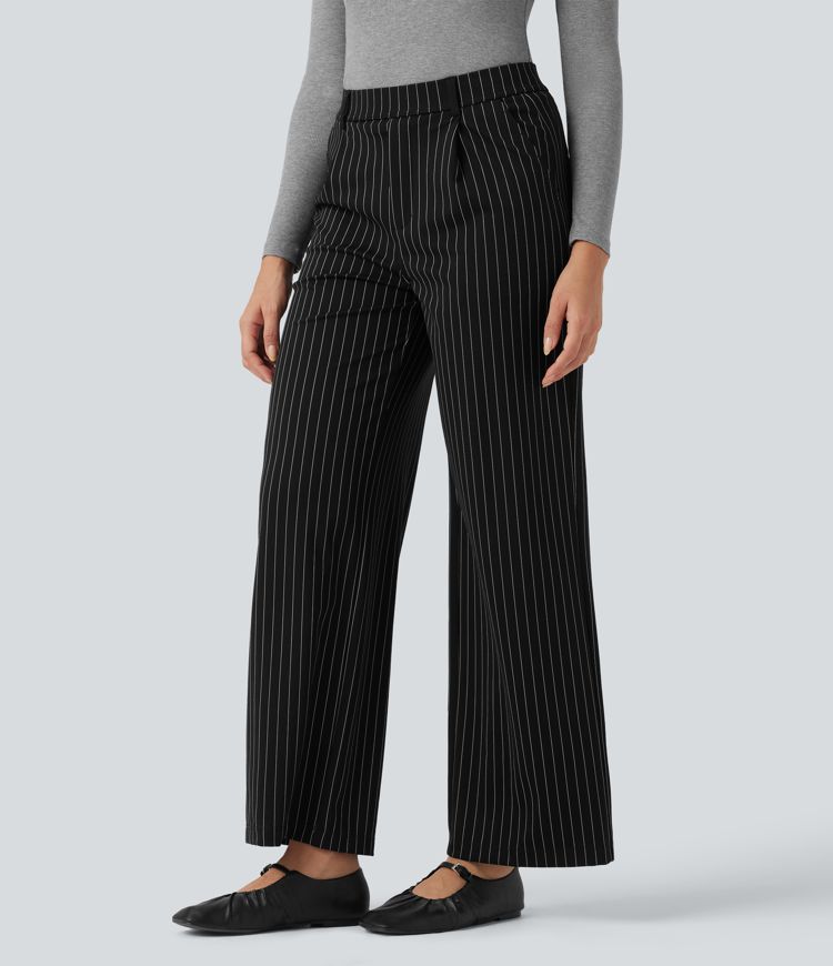 pantalon de travail à rayures taille haute et coupe droite avec poches style cool touch et finitions rayées halara flex