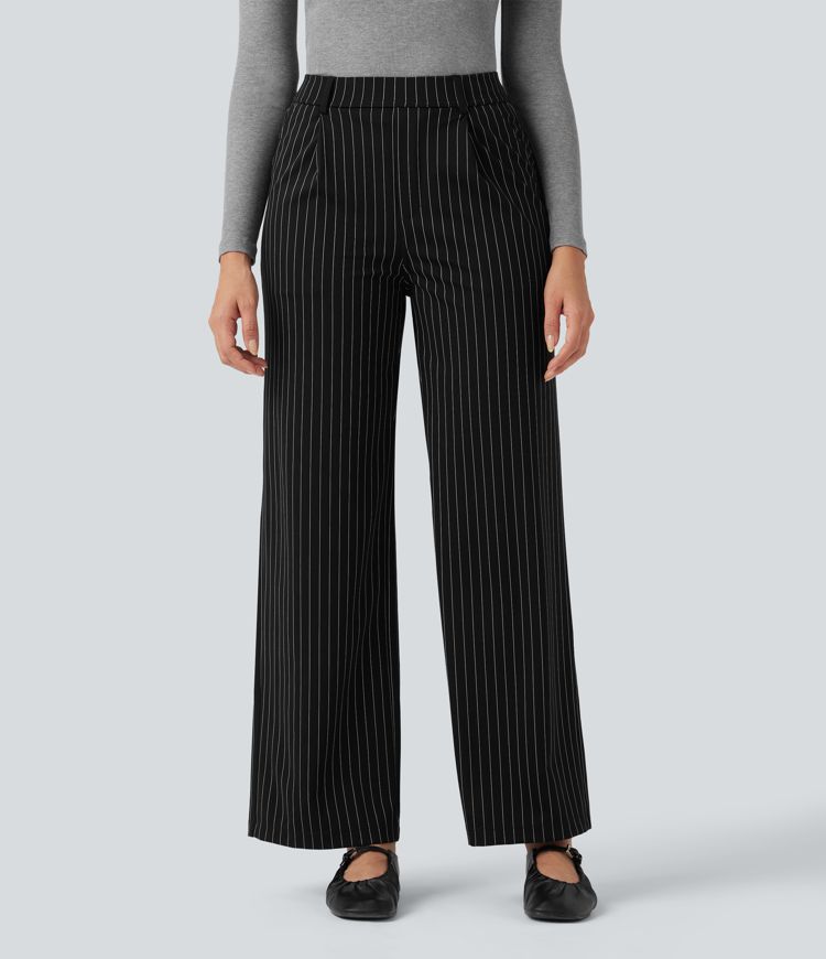 pantalon de travail à rayures taille haute et coupe droite avec poches style cool touch et finitions rayées halara flex