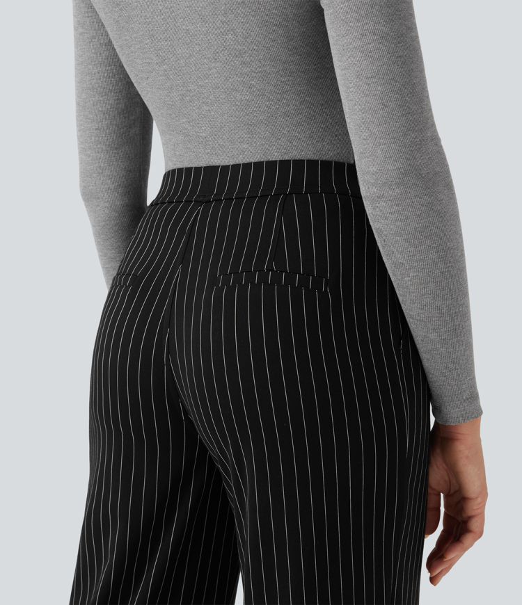 pantalon de travail à rayures taille haute et coupe droite avec poches style cool touch et finitions rayées halara flex