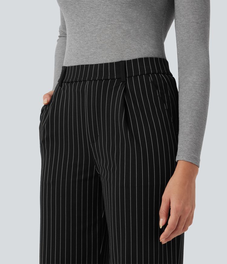 pantalon de travail à rayures taille haute et coupe droite avec poches style cool touch et finitions rayées halara flex