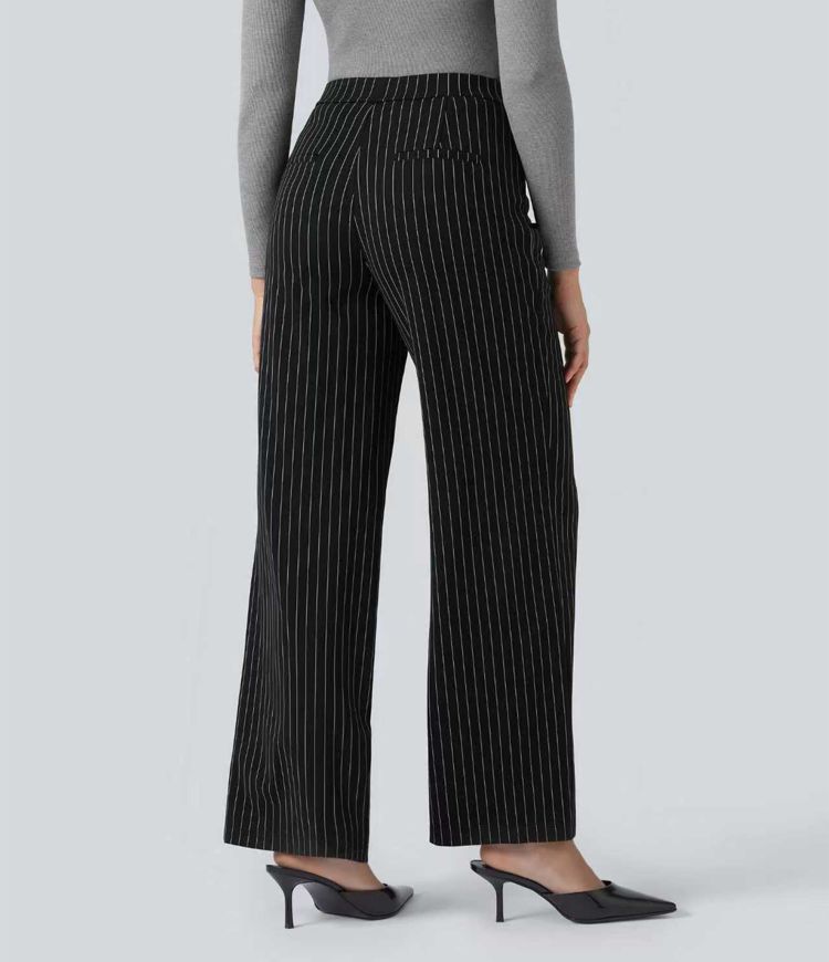 pantalon de travail à rayures taille haute et coupe droite avec poches style cool touch et finitions rayées halara flex
