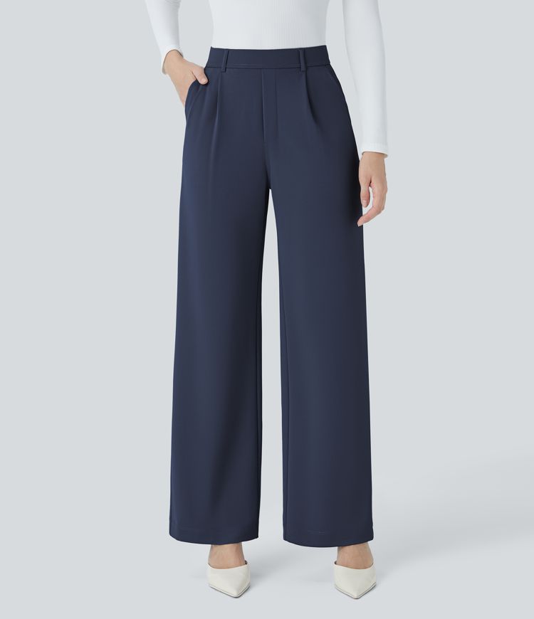 pantalon de travail halara flex taille haute poches jambes droites en crêpe
