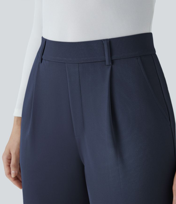 pantalon de travail halara flex taille haute poches jambes droites en crêpe