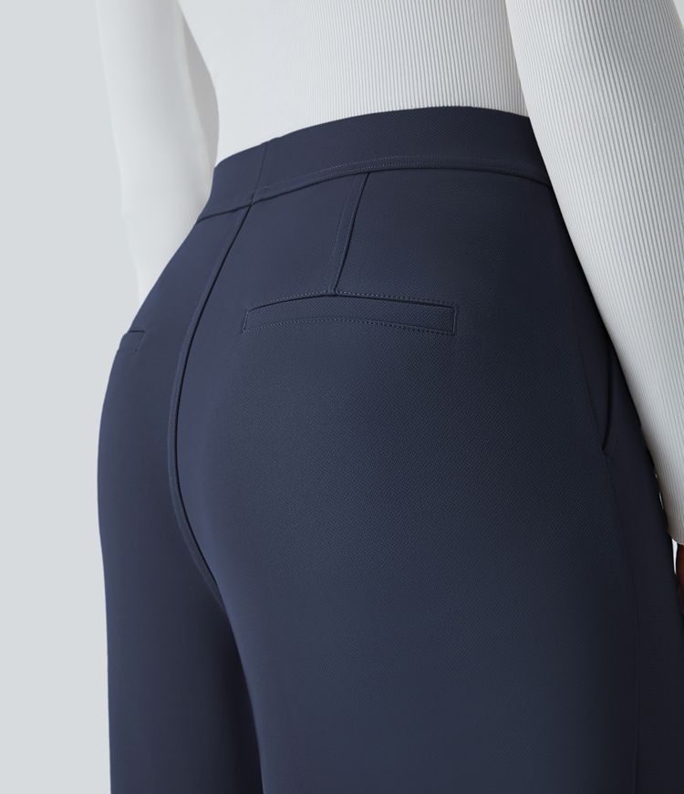 pantalon de travail halara flex taille haute poches jambes droites en crêpe