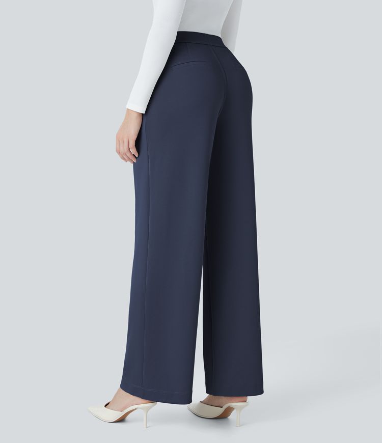 pantalon de travail halara flex taille haute poches jambes droites en crêpe