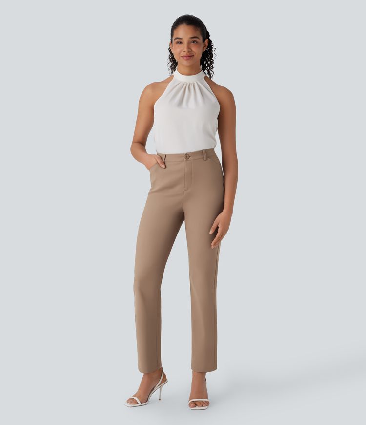 pantalon de travail à taille mi-haute et poches zippées