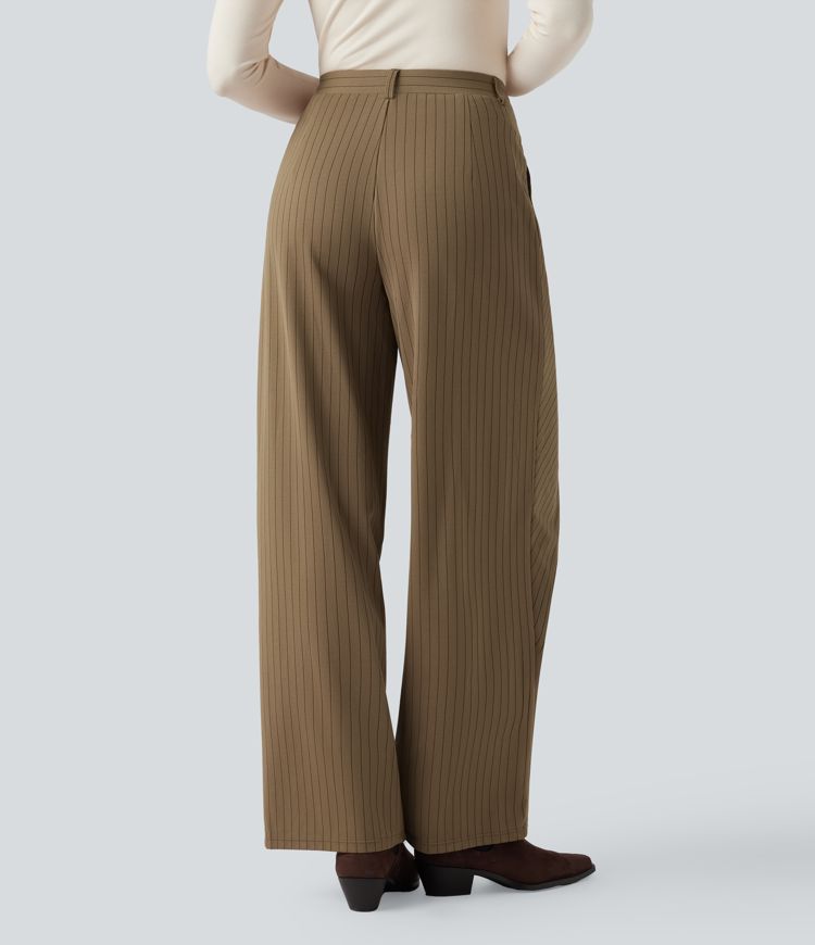 pantalon de travail asymétrique à taille haute et jambes larges rayé et doux au toucher avec poches halara flex