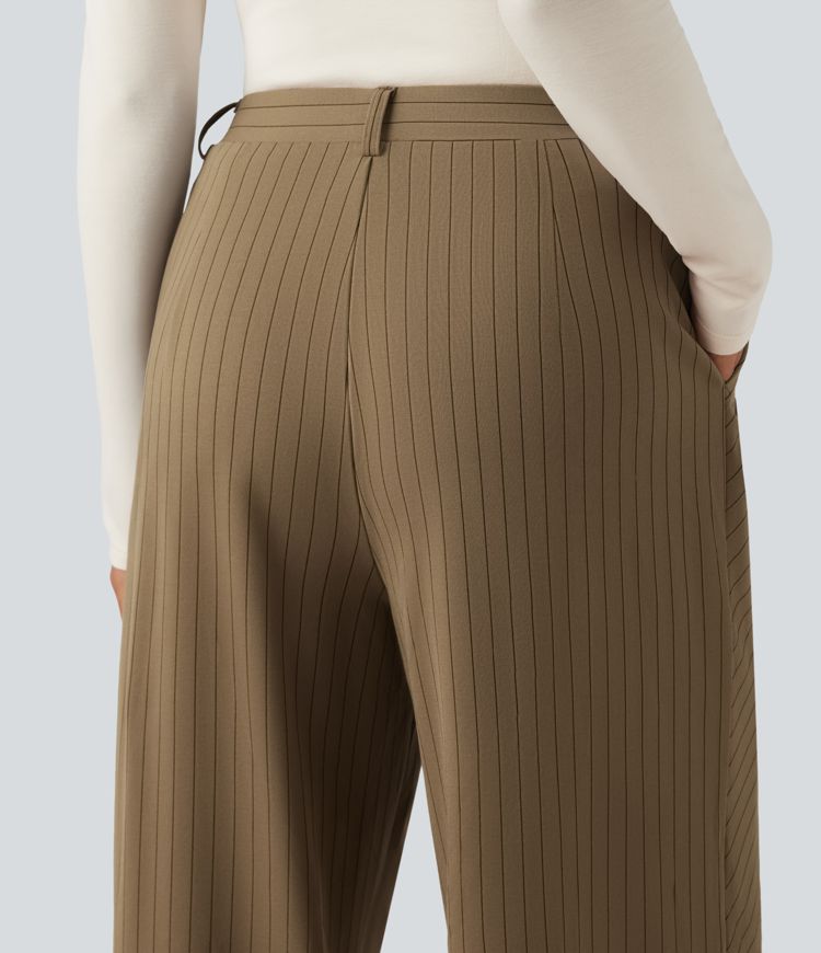pantalon de travail asymétrique à taille haute et jambes larges rayé et doux au toucher avec poches halara flex