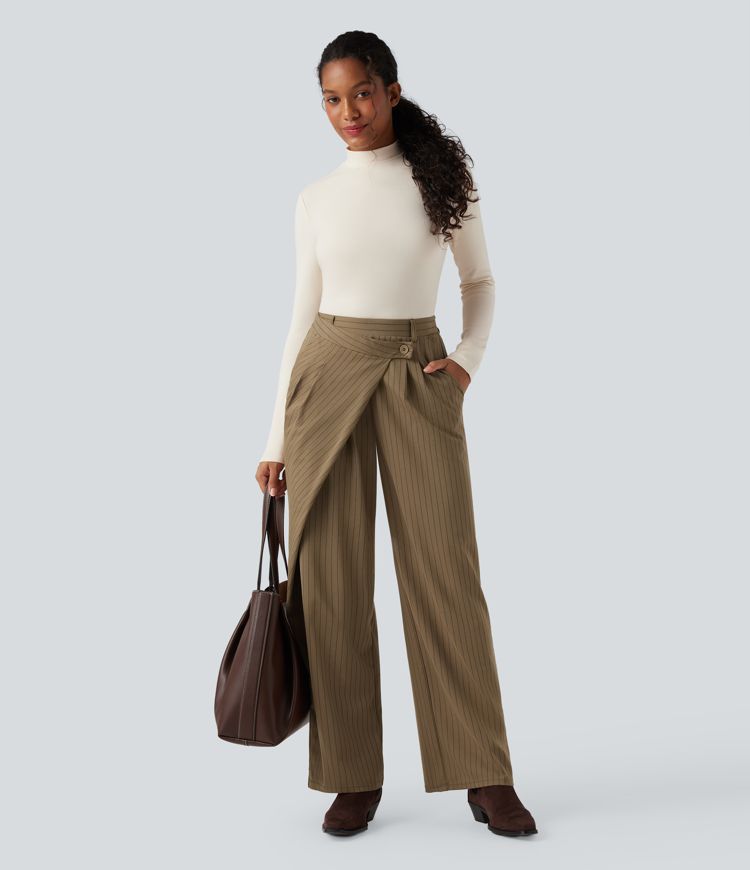 pantalon de travail asymétrique à taille haute et jambes larges rayé et doux au toucher avec poches halara flex