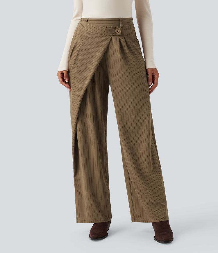 pantalon de travail asymétrique à taille haute et jambes larges rayé et doux au toucher avec poches halara flex