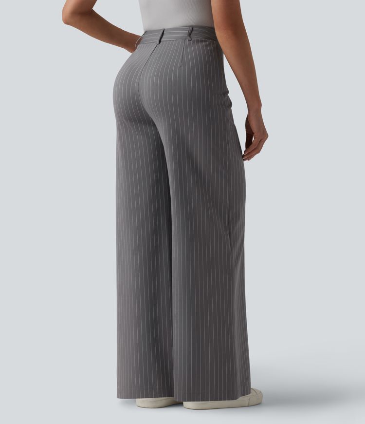pantalon de travail halara flex à taille mi-haute jambes larges rayé et doux au toucher avec poches