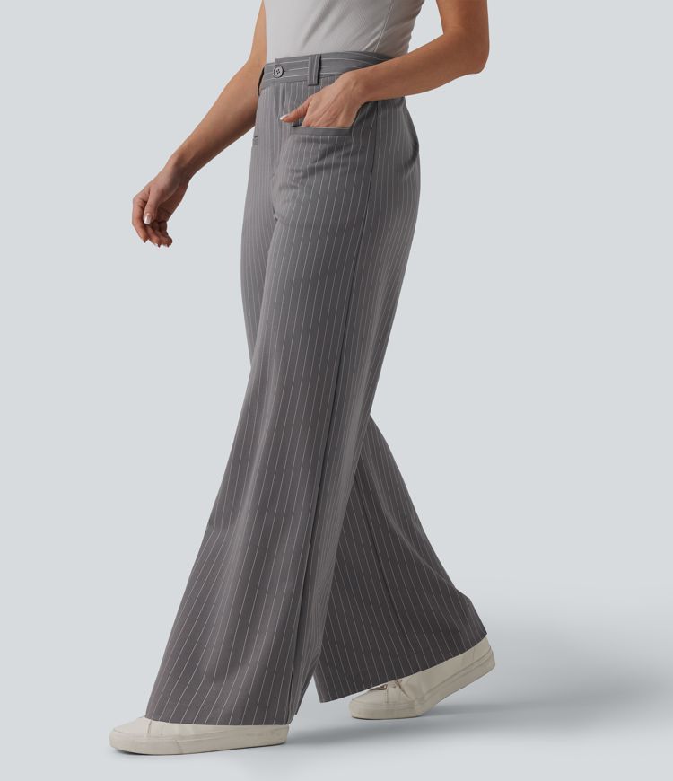 pantalon de travail halara flex à taille mi-haute jambes larges rayé et doux au toucher avec poches