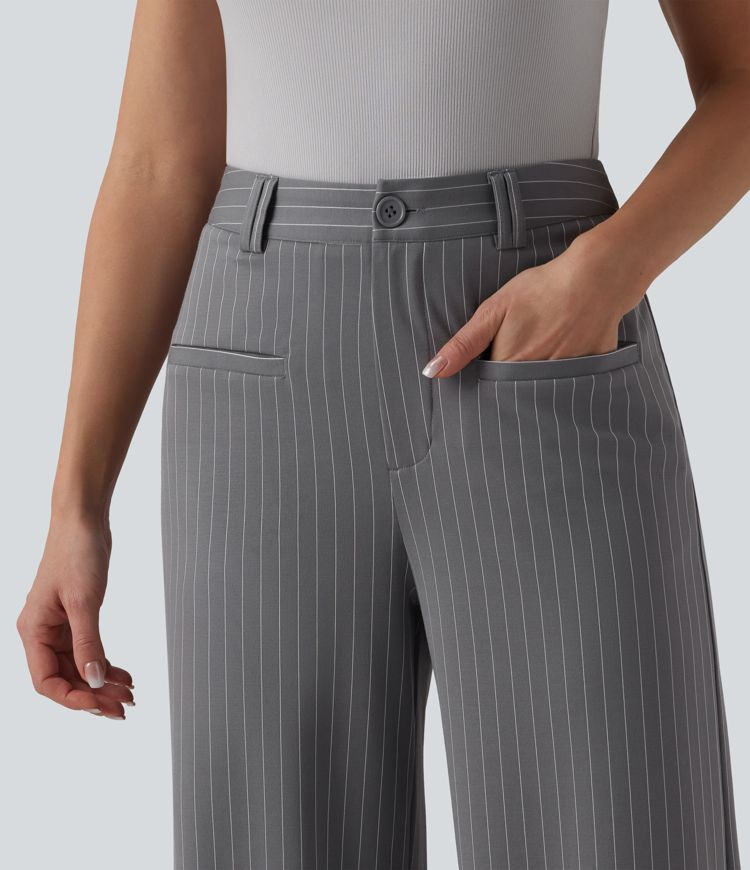 pantalon de travail halara flex à taille mi-haute jambes larges rayé et doux au toucher avec poches
