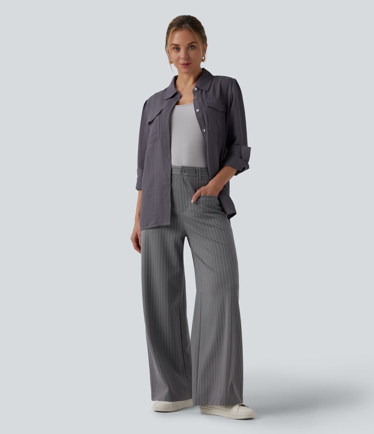 pantalon de travail halara flex à taille mi-haute jambes larges rayé et doux au toucher avec poches