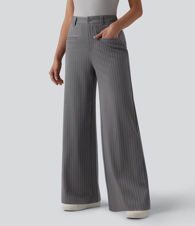 pantalon de travail halara flex à taille mi-haute jambes larges rayé et doux au toucher avec poches