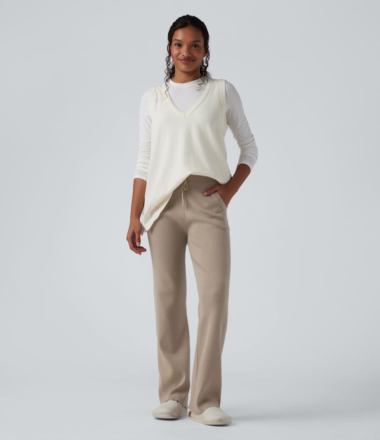 pantalon pull de détente taille mi-haute à cordon de serrage et poches